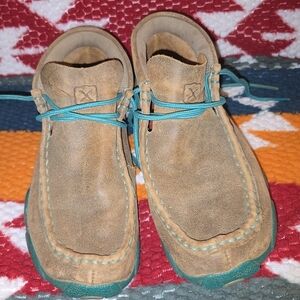 Twisted X Kids Moccasins in Brown and Teal